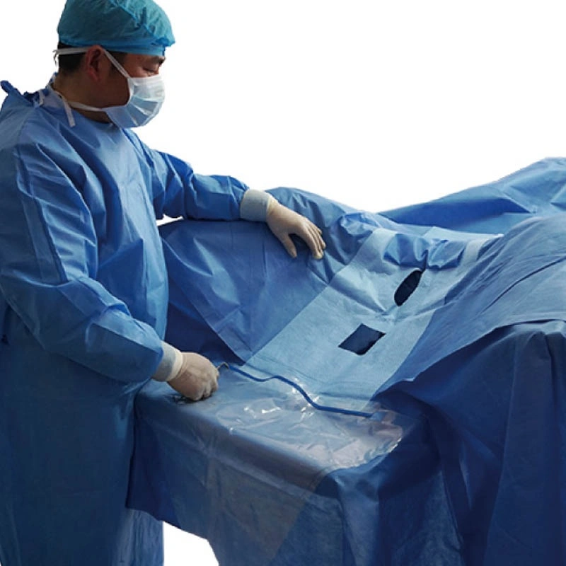 Sterile Surgical Angiography Drape Sheet with 4 Holes Surgery Angiography Drape